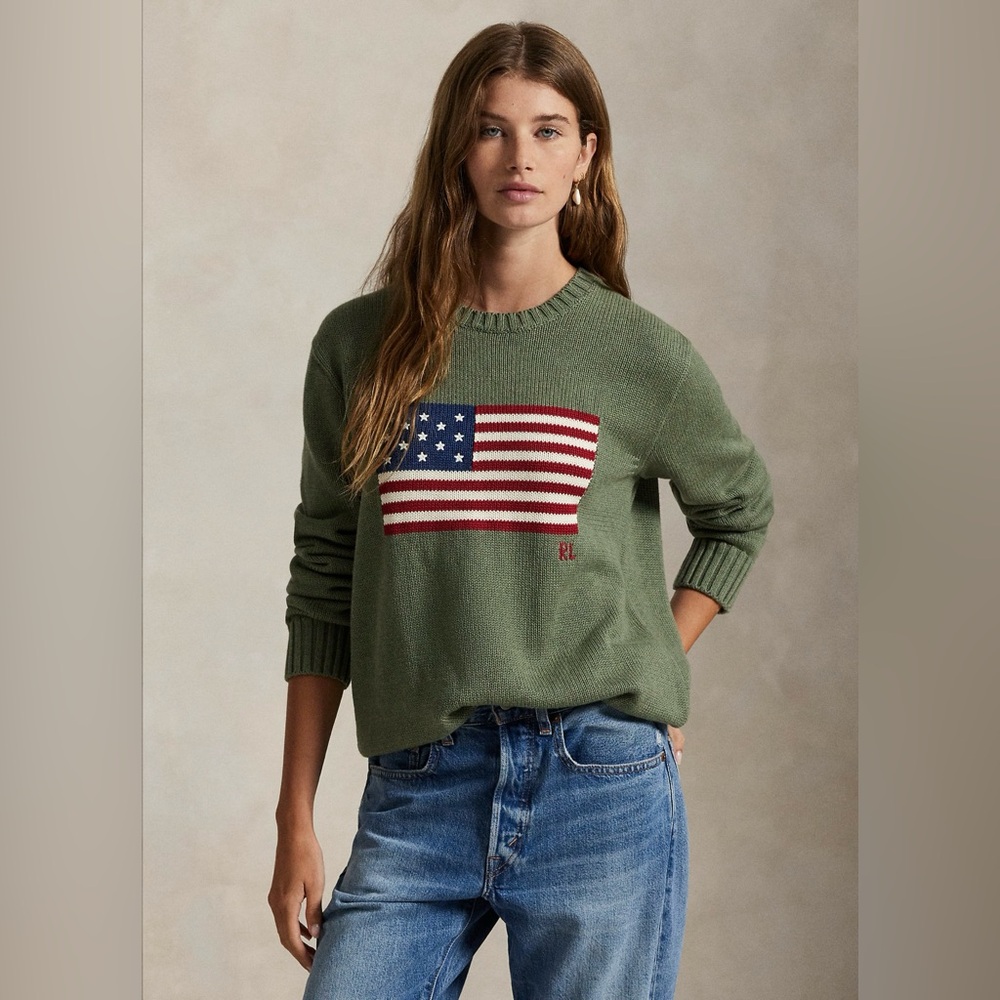 RALPH LAUREN ICONIC FLAG SWEATER IN KHAKI